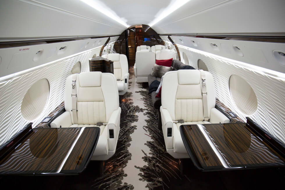 "Cosmos" themed interior refurbishment performed by Constant Aviation on a Gulfstream V aircraft cabin.
